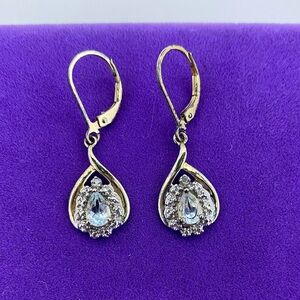 💛 Classic Gold Plated 925 Teardrop Topaz & Diamond Halo Earrings | Leverback